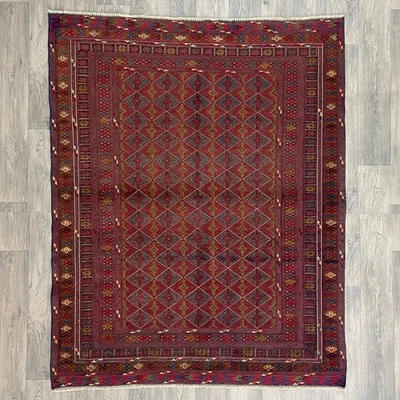 186 x 149cm Vintage Handmade Red Afghan Carpet Fine Mushwani Oriental Wool Rug - Image 1 of 4