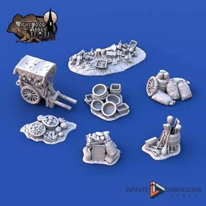 Peddler's Stalls - 28mm 32mm Wightwood Abbey Wargaming Tabletop Scatter Miniatur - Picture 1 of 1