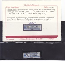 REPUBBLICA 1946 PACCHI RUOTA 1000 LIRE USATO 'CAVALLINO' CERT. CAFFAZ