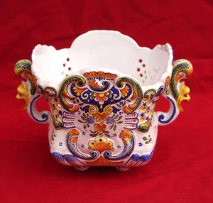 DESVRES French Hand Painted Faience Square Planter Jardiniere Rouen Decor - Picture 1 of 9