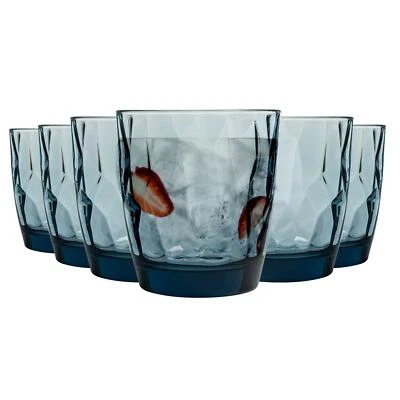 Bormioli Rocco 6x Diamond Water Glasses Dimpled Water Tumblers 300ml Blue