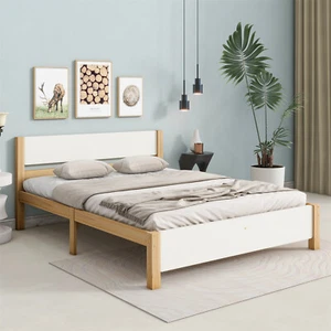 Holzbett Doppelbett 140 x 200 cm Weiß Massivholz Bett Bettgestell mit Lattenrost - Bild 1 von 5