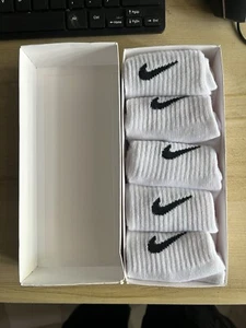 Nike Socks Ankle Crew Cotton White Pair Medium Size Men Woman (5 Pair) With Box - Picture 1 of 3
