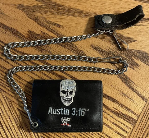 Vintage Stone Cold Austin 3:16 Genuine Leather Wallet Black WWF WWE Skull Rare Cover