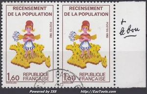 FRANCE : PAIRE RECENSEMENT 1982 N° 2202a SANS 7 A LA CORSE OBLITERATION LEGERE - Picture 1 of 2