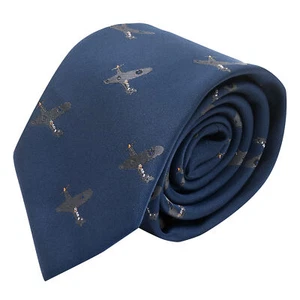 Navy Blue Embroidered Hurricane Fighter Plane Tie - Picture 1 of 2