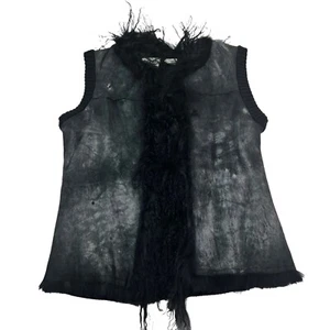 Kenji Black Rabbit Fur Knit Boho Vest Small - Picture 1 of 11