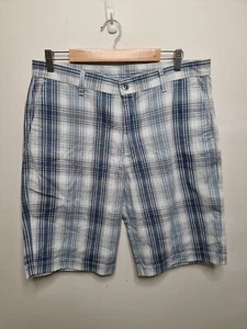 vintage levis shorts adult size 36 blue checked cotton belted - Picture 1 of 7