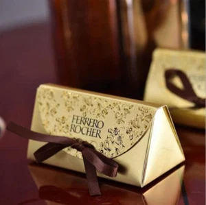 50 Stck. Gold Hochzeit Party Gastgeschenke Schachteln Süßigkeiten/Pralinen Tüten Gastgeschenke Bänder - Bild 1 von 5