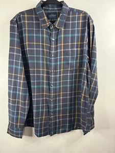 Lucky Brand Button Up Flannel Shirt Mens Large Plaid Classic Fit Blue/Gold - Picture 1 of 9