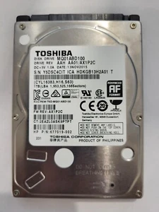 MQ01ABD100, HDKGB13H2A01 T, AA01/AX1P2C, 13 NOV 2015, Toshiba 1Tb 2.5" SATA HDD - Imagen 1 de 2