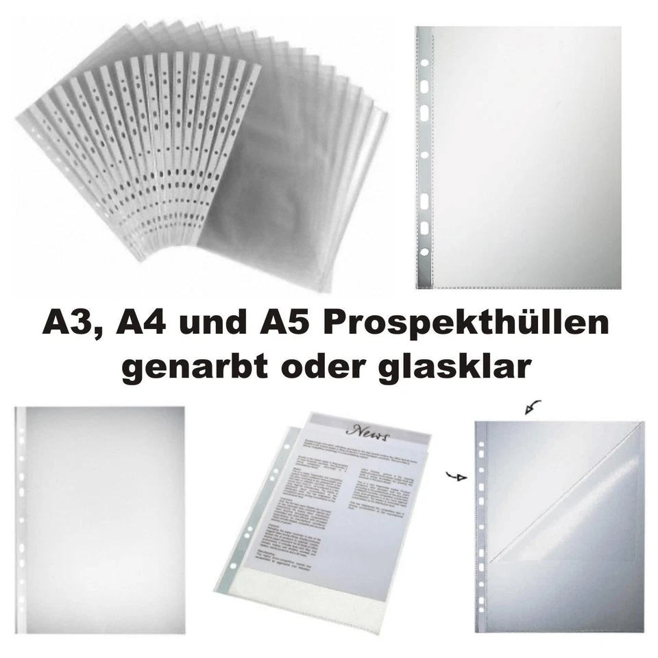 Prospekthüllen genarbt oder glasklar u.a. DIN A4 A5 weichmacherfrei dokumentecht - Bild 1 von 1