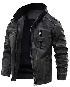 Men's Black Vintage Sheepskin Biker Leather Slim Fit Motorcycle Leather Jacket - Picture 1 of 4
