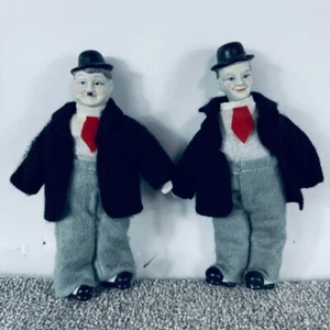 Vintage Pair Of Laurel & Hardy Genius Comedy Duo 9" Tall Ceramic Figures Dolls - Picture 1 of 9