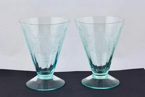 SET OF 2 SUNRISE MEDALLION BLUE BY MORGANTOWN FOOTED TUMBLERS – MINT - Picture 1 of 5