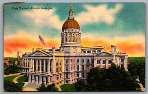 Postcard Atlanta GA c1940s State Capitol Building Linen - Picture 1 of 2