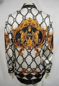 NWT MEN CREME DE SILK BLACK METALLIC SILK SHIRT STYLE CHESSBOARD 1038 SIZE LARGE - Picture 1 of 2