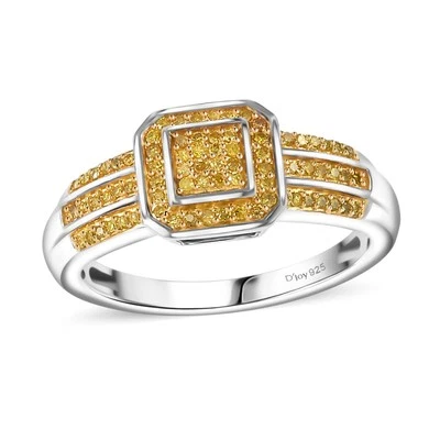 BLING!!  0.25ctw Yellow Diamond Band Ring Rhodium Plated Sterling Size 9 - Image 1 of 4