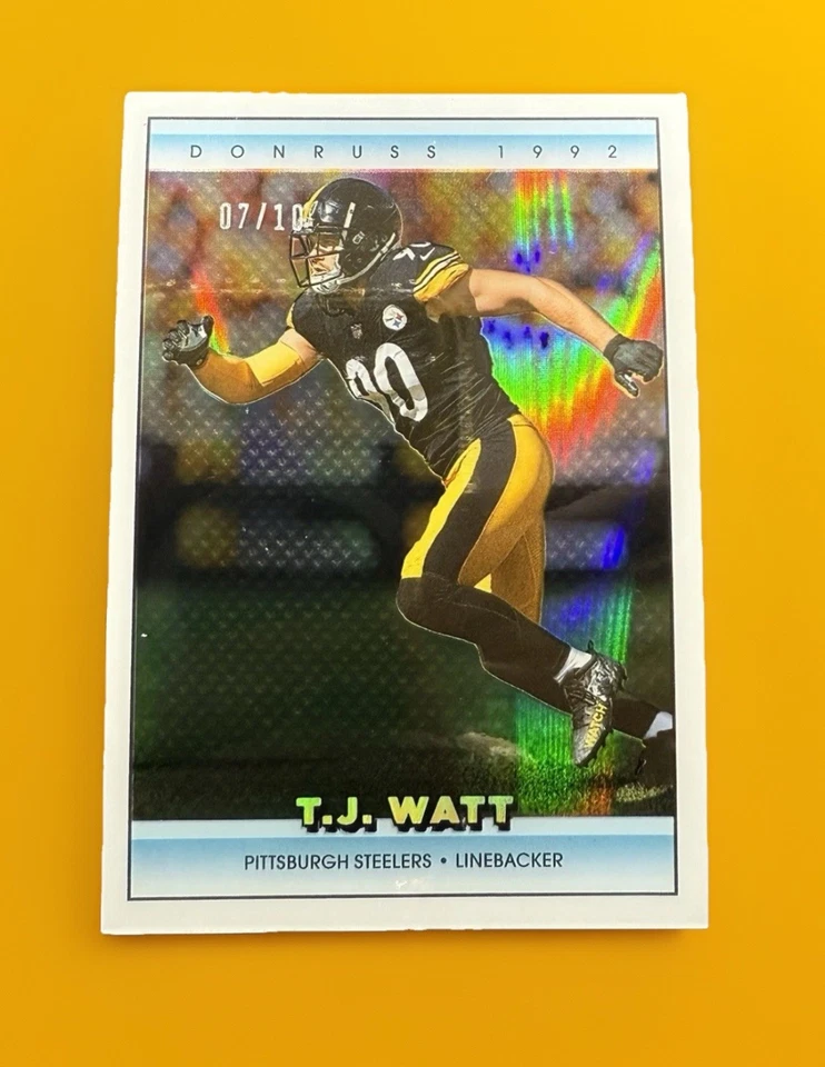 T.J. WATT 2022 CLEARLY DONRUSS '92 DONRUSS ACETATE PARALLEL! /10! STEELERS! - Image 1 of 4