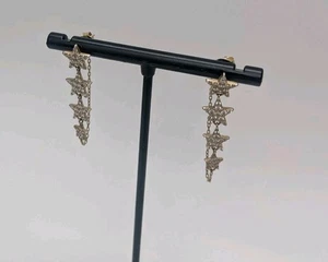 Gold Plated Sterling Silver CZ Pave Star Tiered Dangle Earrings - Picture 1 of 9