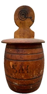 Antique PRIM Wall Hanging Staved Barrel Salt Box - Picture 1 of 12