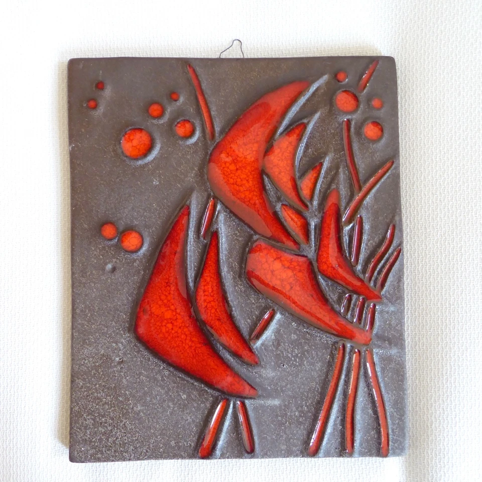 Bückeburg Kunst Keramik Wand Platte relief Bild Helge Pfaff Fische Vintage - Bild 1 von 4