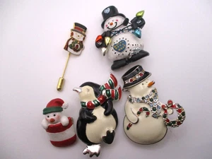 5x Christmas Holiday snowman penguin brooch pin 3D cute CH17 - Picture 1 of 15