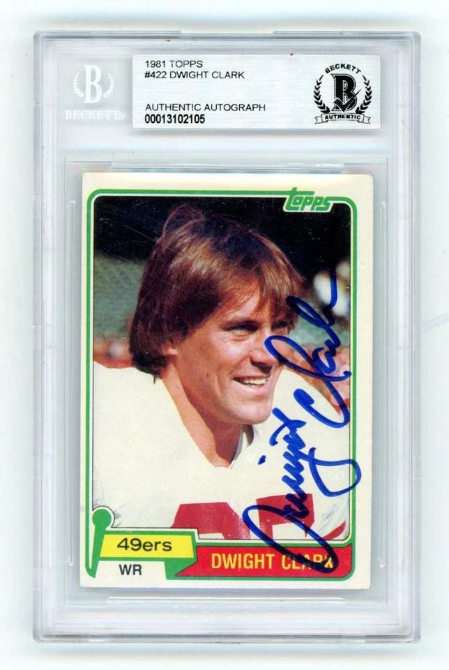 DWIGHT CLARK Signed 1981 #422 Topps Rookie Card RC BAS Auto "The Catch" - Image 1 of 2