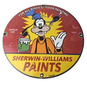 Vintage Sherwin Williams Paint Sign - Porcelain Goofy Hardware Store Gas Sign - Picture 1 of 14