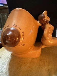 Vintage Ceramic Novelty Breast Boob Mug Creamer Nude Lady Handle Explicit Text - Picture 1 of 7