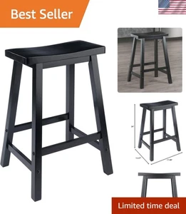 Compact Saddle Seat Counter Stool - 24 Inches, Black Finish - Picture 1 of 10