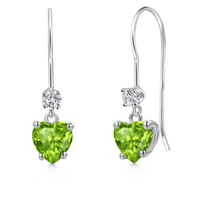 14K White Gold Peridot and Lab Grown Diamond Earrings for Women | 1.13 Cttw | - Image 1 of 4