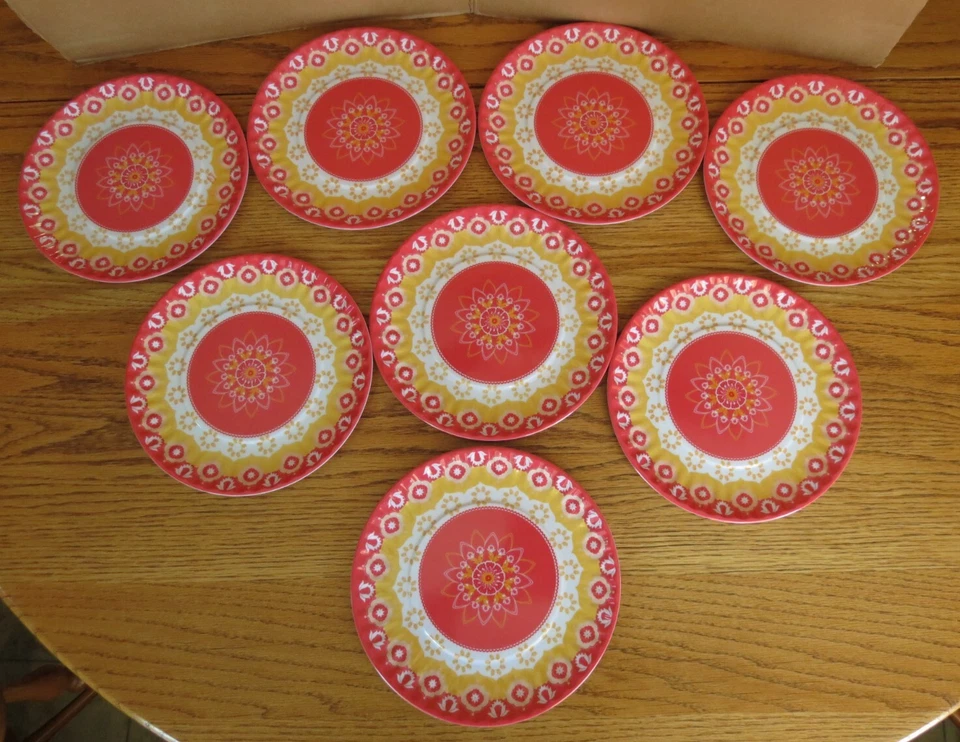 Cynthia Rowley Plates Lunch Dessert Salad 8 Inch Melamine Floral Set of 8 - Image 1 of 4