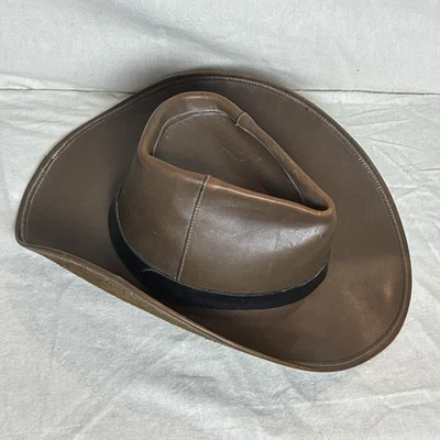 Sombrero vaquero hippy occidental vintage hecho a mano de cuero marrón Clint Eastwood 7 7/8 Foto 1 de 4