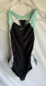 Girl’s Speedo Swimsuit - Teal and Black w/ White Side Stripe Size 14 - Picture 1 of 3