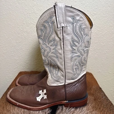 Tony Lama 9.5B Tuscan Goat Leather Pearl Cross Cutout Handcrafted Woman USA - Image 1 of 4