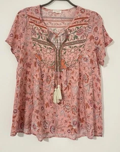 Iris Maxi Womens Top Pink lightweight tassel Sleeve Short sleeve Tunic 14 Floral - Picture 1 of 6