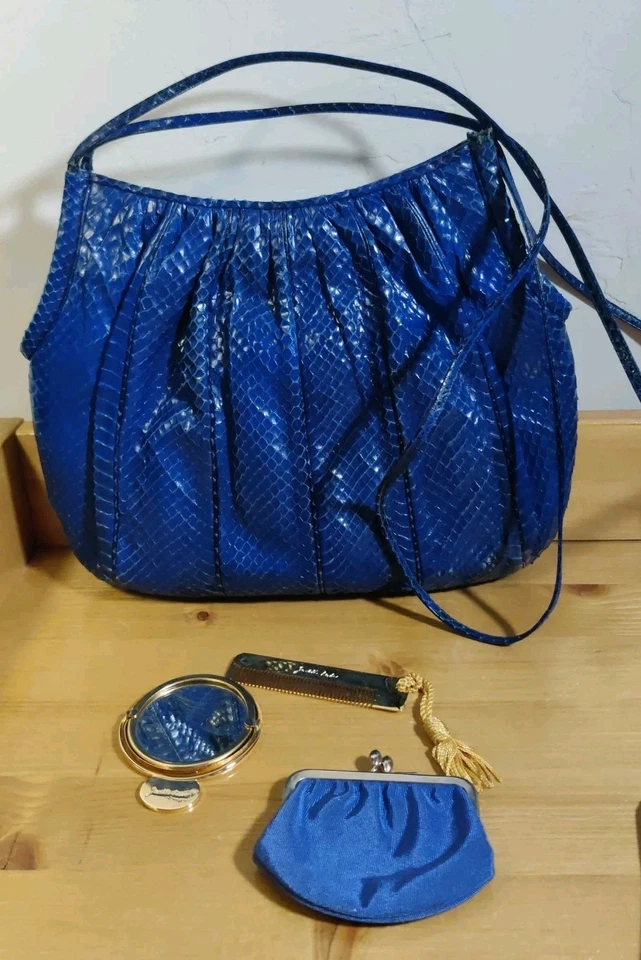 Bolso de Mano Judith Leiber Piel de Serpiente Día Hombro Hobo Azul con Extras LEER Foto 1 de 4