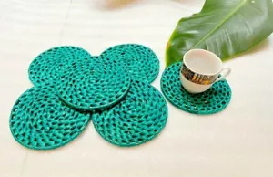 Place Mats Coffee Tea Cup Coasters Palmyra Leaves Woven Craft Home Kitchen Decor - Picture 1 of 6