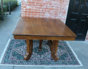 American Antique Oak Empire Style Dining Table / 3 Leaf Kitchen Table