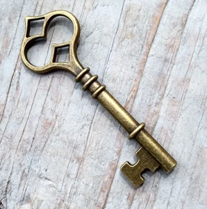 1 chiave scheletro look vintage 2,4" rustico bronzo antico ciondolo matrimonio - Foto 1 di 3