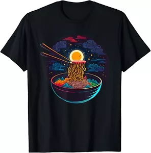 Japanese Moon Ramen Graphic Neon Retro Anime Noodles Art Gift Unisex T-Shirt - Picture 1 of 4