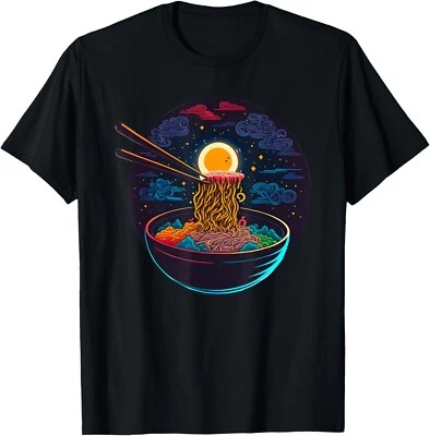 Japanese Moon Ramen Graphic Neon Retro Anime Noodles Art Gift Unisex T-Shirt - Image 1 of 4