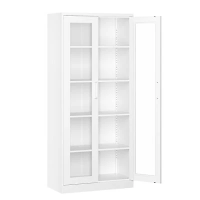 67-inch Display Cabinet Metal Storage Glass Bookcase with 4 Adjustable Shelves - Image 1 of 4