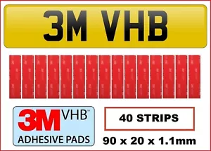 3M Number Plate Double Sided Sticky Pads - VHB Very High Bond Strips, Pack of 40 - Picture 1 of 12