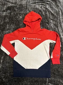 Champion Kid's C Life Colorblock "Red/White/Navy Blue” Hoodie Size Medium - Picture 1 of 8