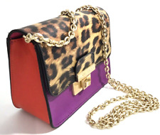 Betsey Johnson Purse Bag Leopard Print and Purple Red Pink Crossbody Gold Chain