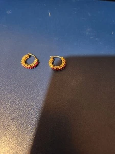 14K Yellow Gold Ruby Hoop Earrings 2.3g - Picture 1 of 3