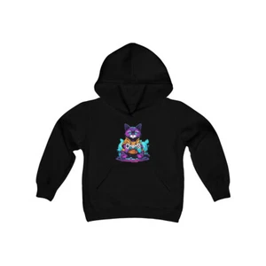 Gamer cat anime style colorful kitty youth hoodie sweatshirt - Picture 1 of 15