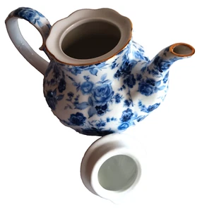 Antike Reflexionen von J Godinger & Co. blaue Blumen Goldrand Teekanne 8" - Bild 1 von 15